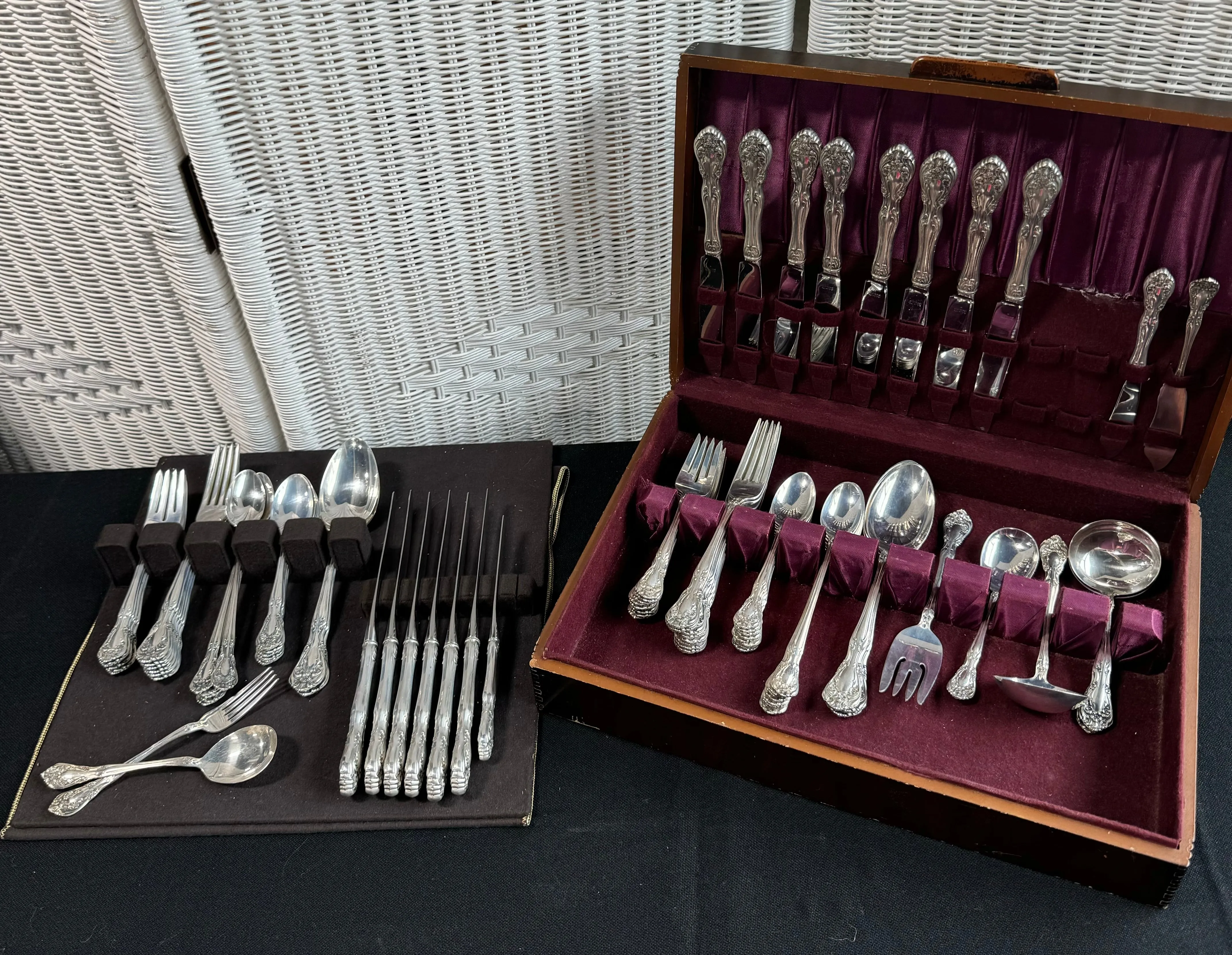 78-Piece Alvin Chateau Rose Sterling Silver Flatware Set with 8 Silver Plated Knives