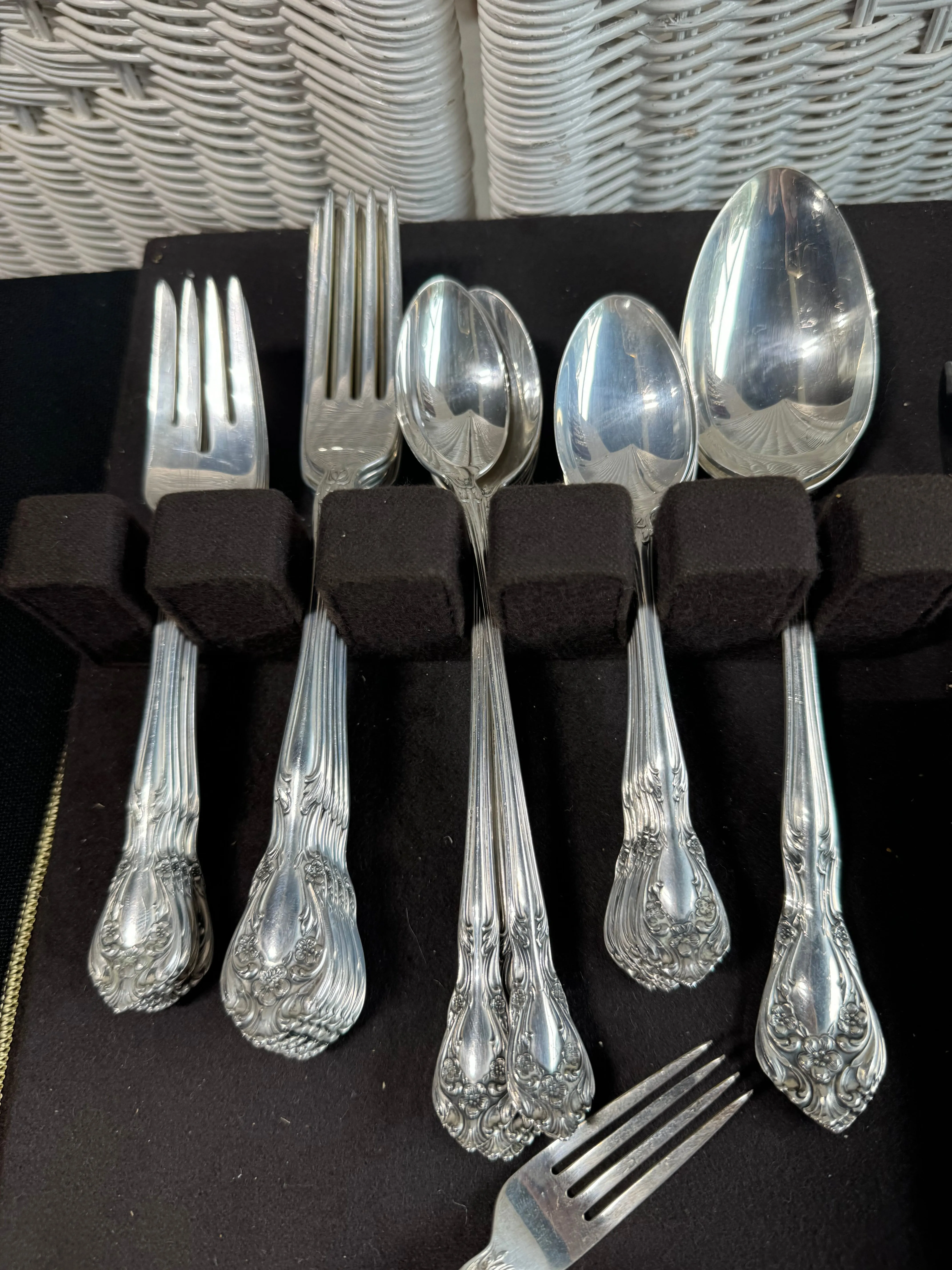 78-Piece Alvin Chateau Rose Sterling Silver Flatware Set with 8 Silver Plated Knives