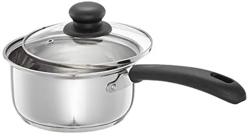 Amazon Brand - Solimo Stainless Steel Saucepan with Glass Lid, Induction Base (16 cm, 1500 milliliters )