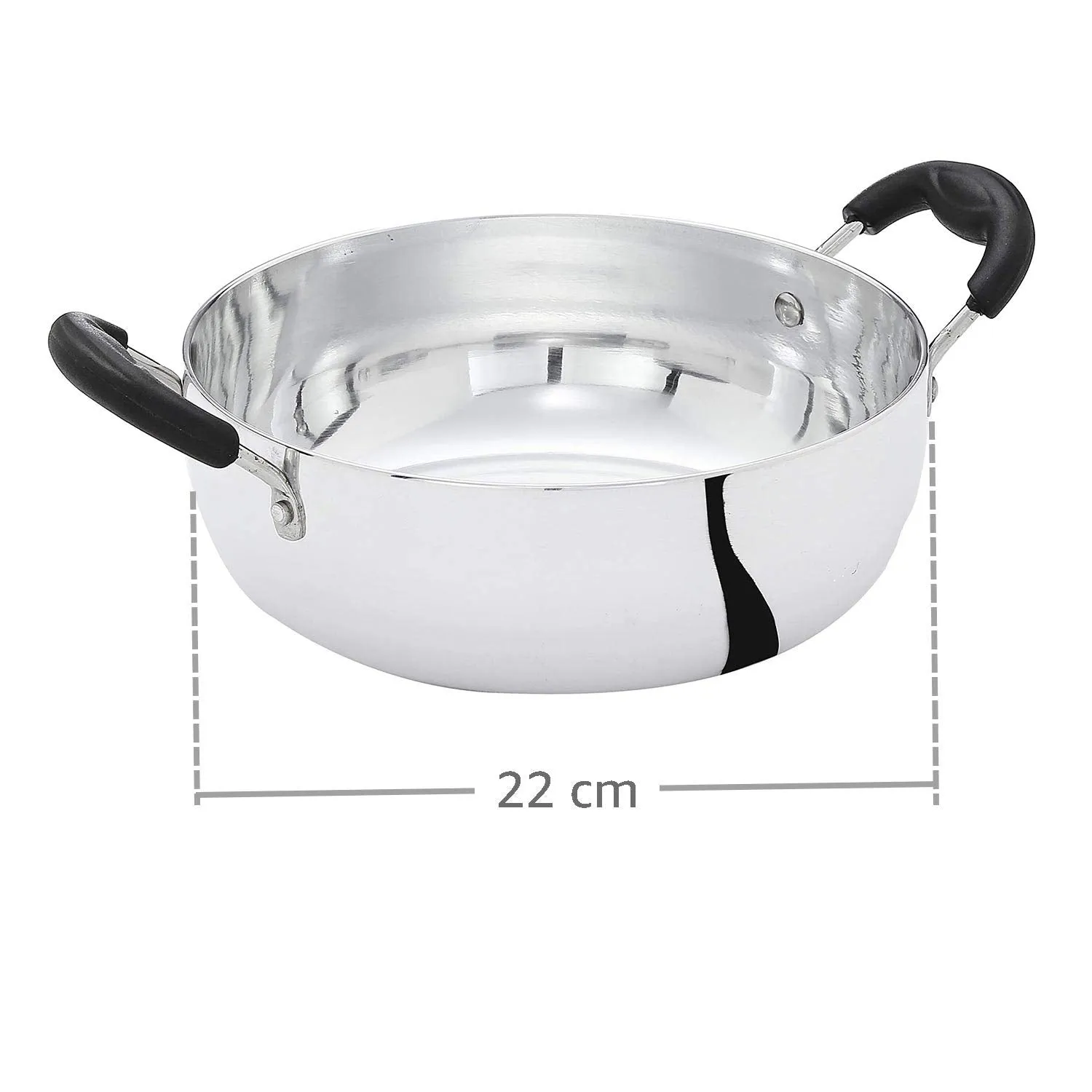 Amazon Brand - Solimo - WHITE ALUMINIUM KADAI (22 CM, INDUCTION AND GAS COMPATIBLE)