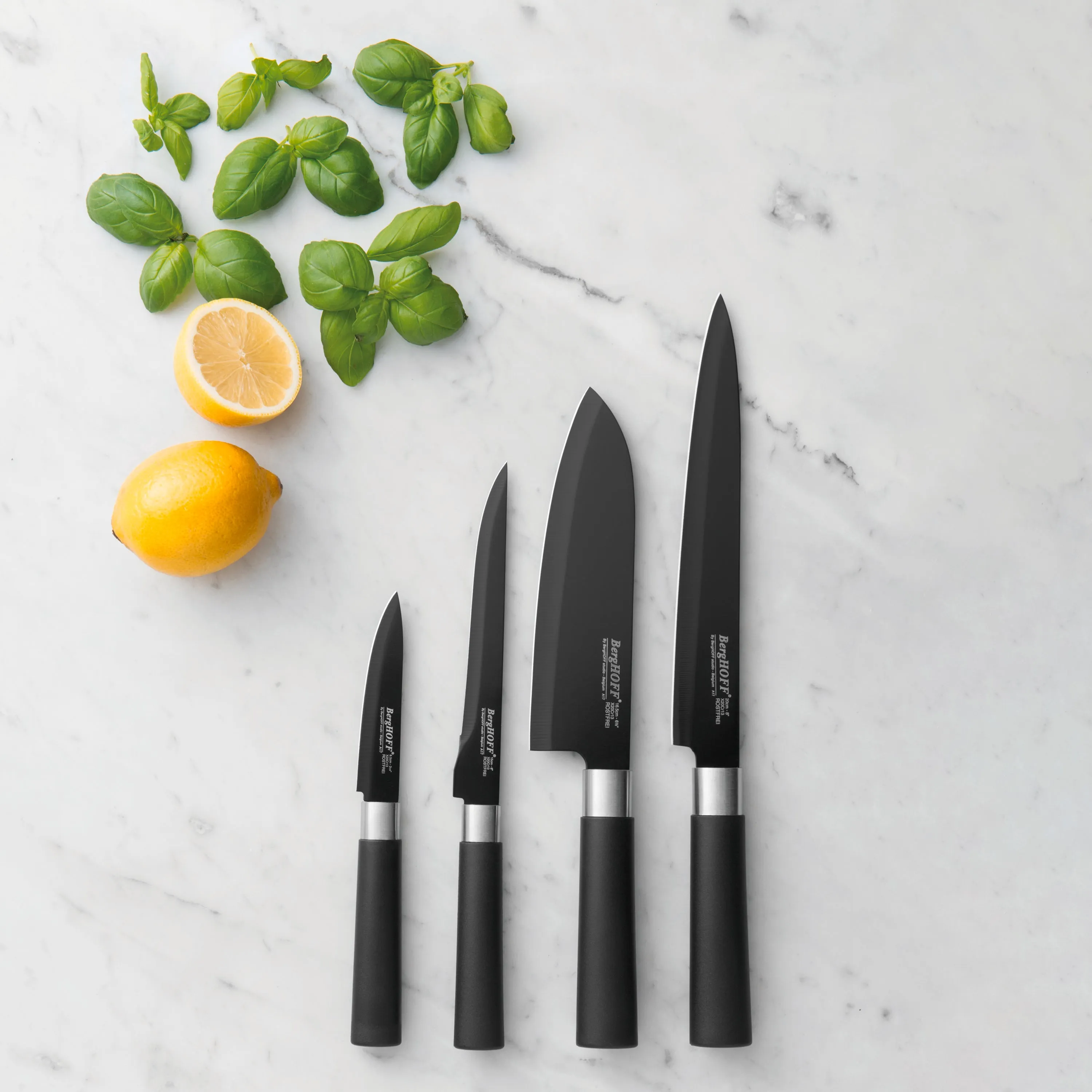 BergHOFF Essentials 4Pc Ceramic Coated Stainless Steel Knife Set, Black