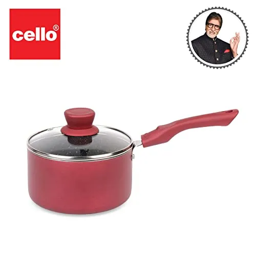 Cello Crown Induction Base Saucepan with Glass Lid 1.5 LTR, Maroon