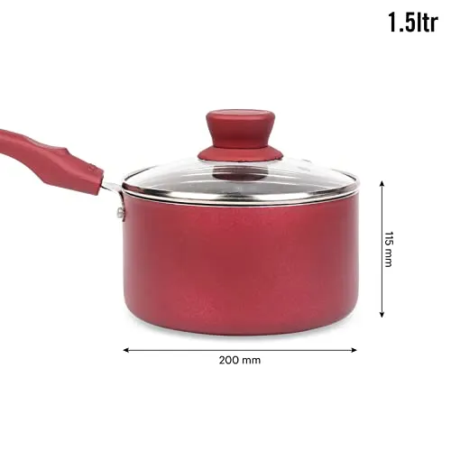 Cello Crown Induction Base Saucepan with Glass Lid 1.5 LTR, Maroon