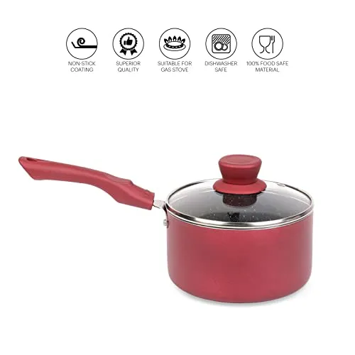 Cello Crown Induction Base Saucepan with Glass Lid 1.5 LTR, Maroon