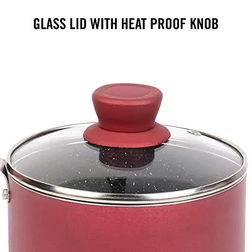 Cello Crown Induction Base Saucepan with Glass Lid 1.5 LTR, Maroon