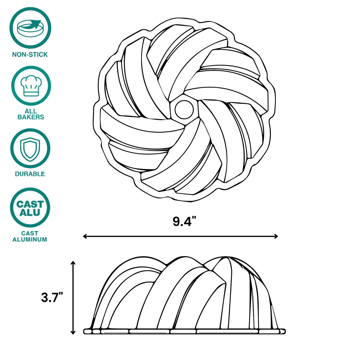 Cordon Non-stick Cast Aluminum Fluted Tube Pan