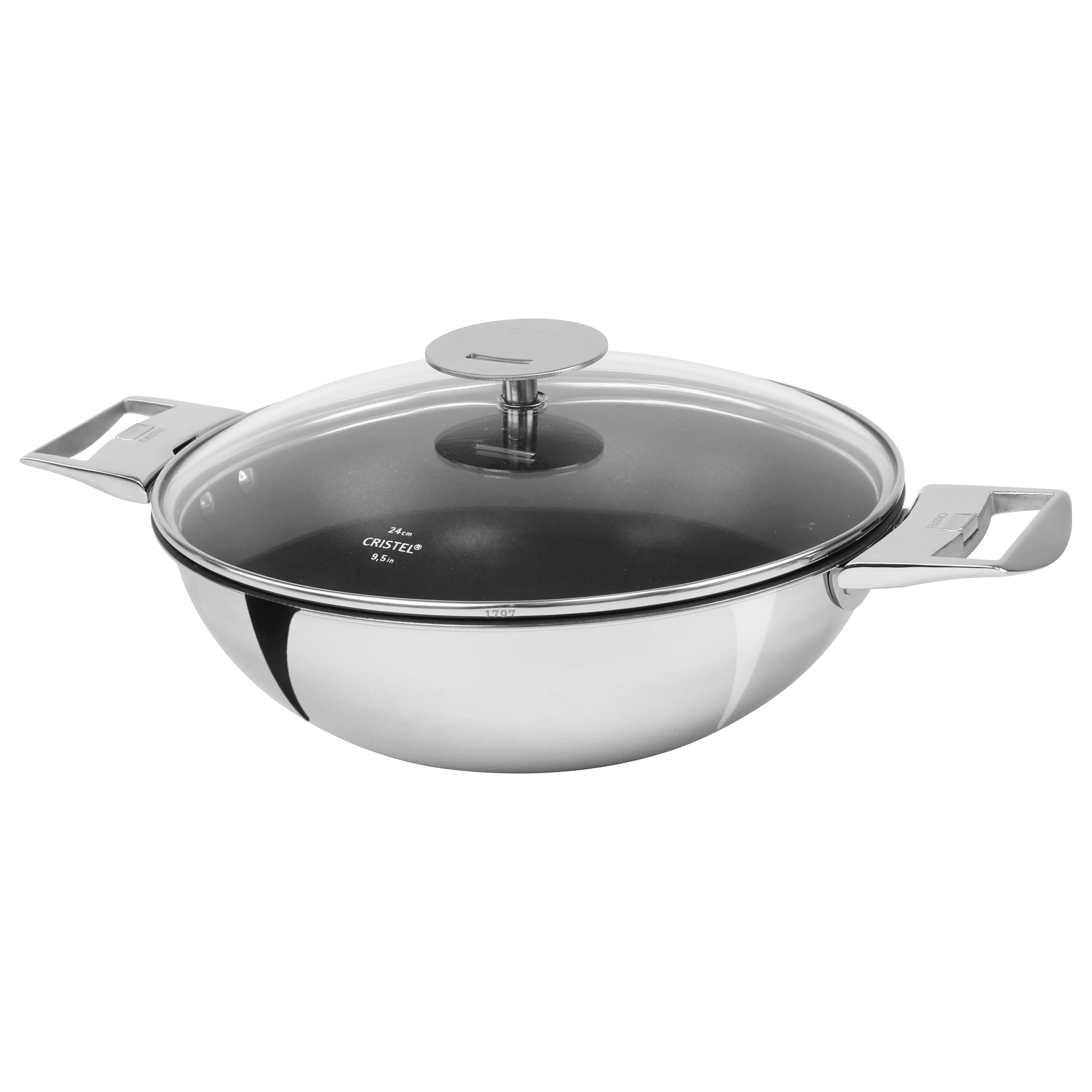 Cristel Casteline Detachable 3-Quart Wok Exceliss Non-Stick Coating - With Domed Glass Lid