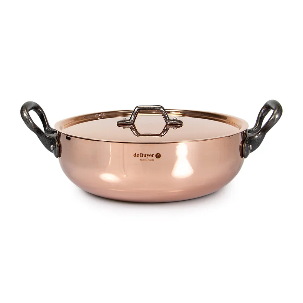 De Buyer Prima Matera Copper Saute Pan with Lid & Cast Iron Handles 28cm