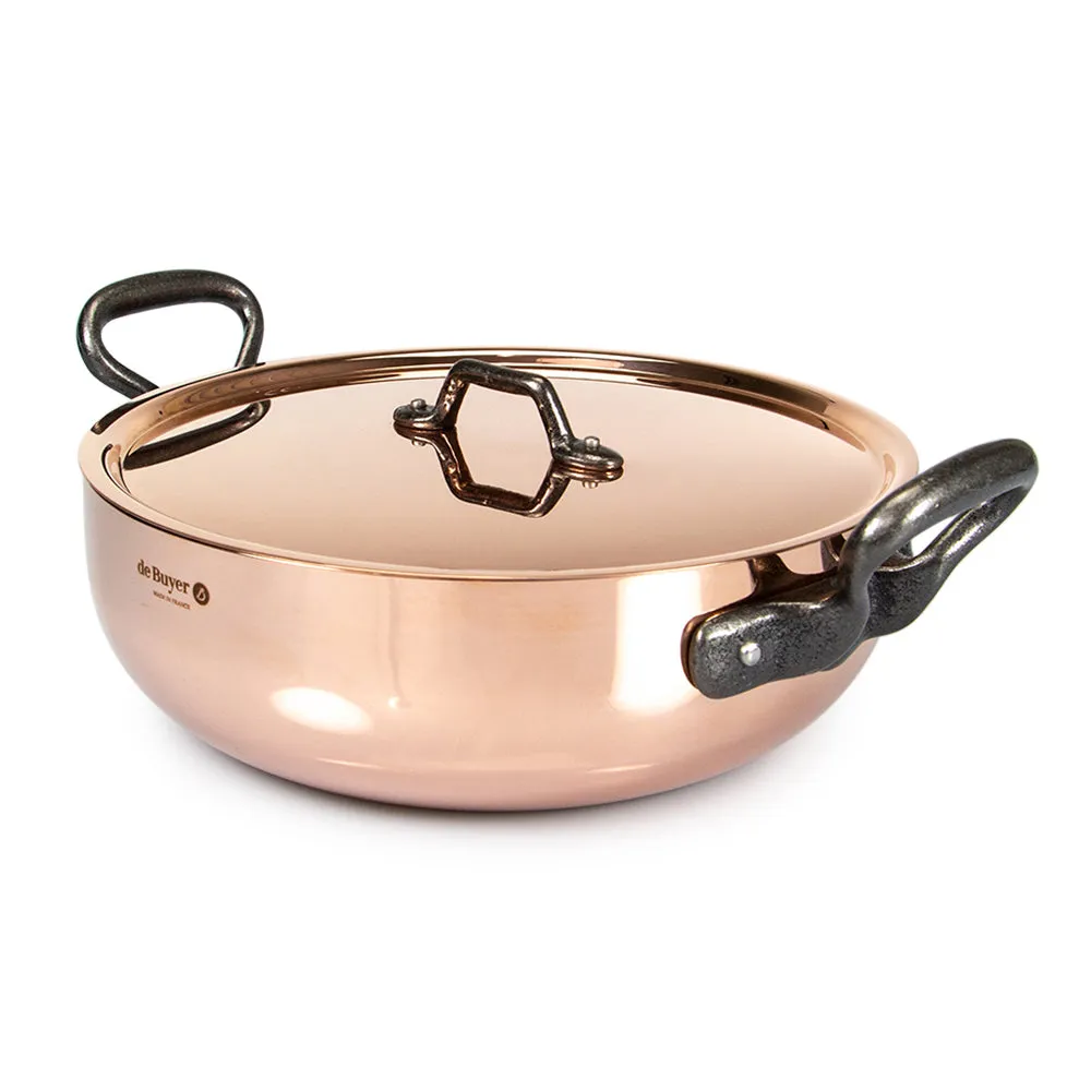 De Buyer Prima Matera Copper Saute Pan with Lid & Cast Iron Handles 28cm