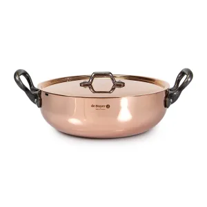 De Buyer Prima Matera Copper Saute Pan with Lid & Cast Iron Handles 28cm