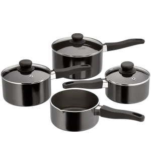 Essentials 4 Piece Saucepan Set, Non-Stick, Black