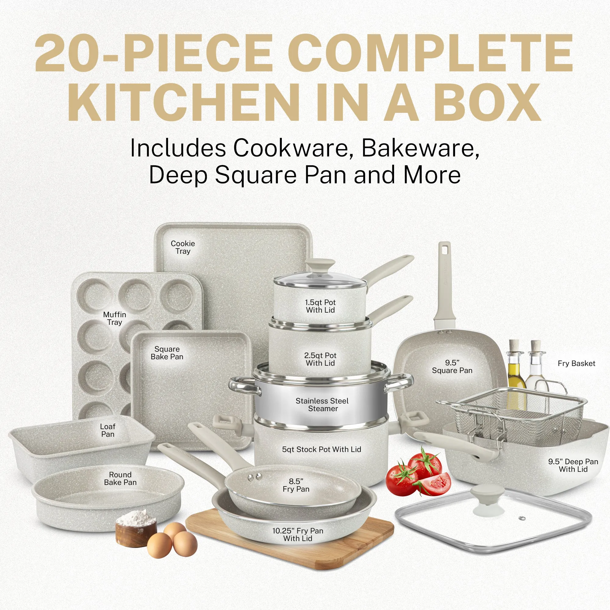 Granitestone Desert Collection - Pans, Pots, Kitchen in a Box, Bake, Steam and Fry