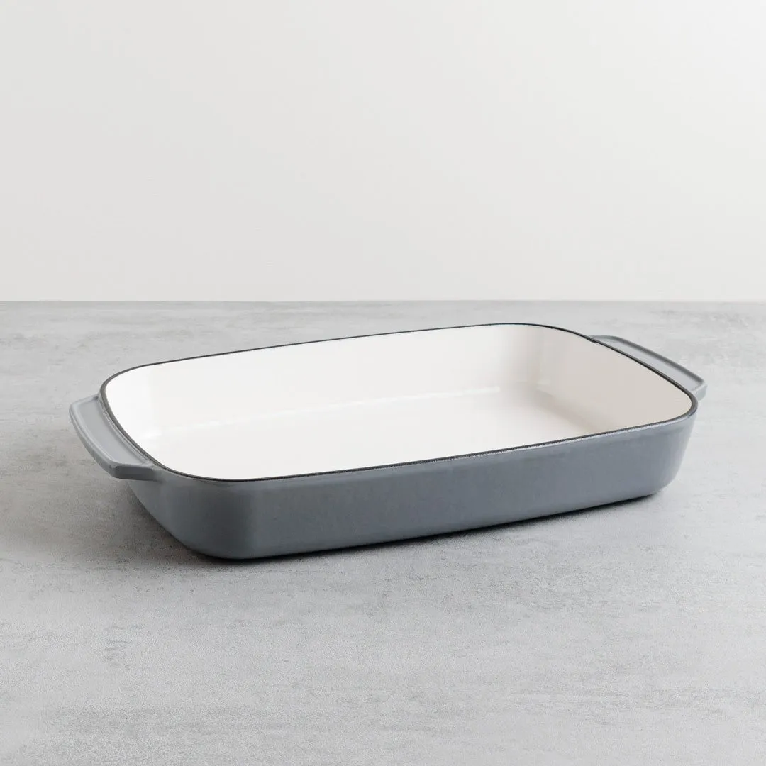 Grey & White Cast Iron Enamel Baking Dish