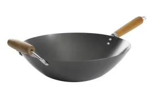 Kenmore Hammond Flat Bottom Carbon Steel Wok 14 Inch Black