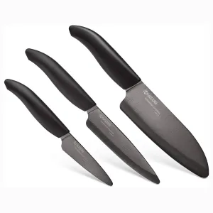 Kyocera 3 Piece Advanced Ceramic Revolution Series Knife Set – Black/Black