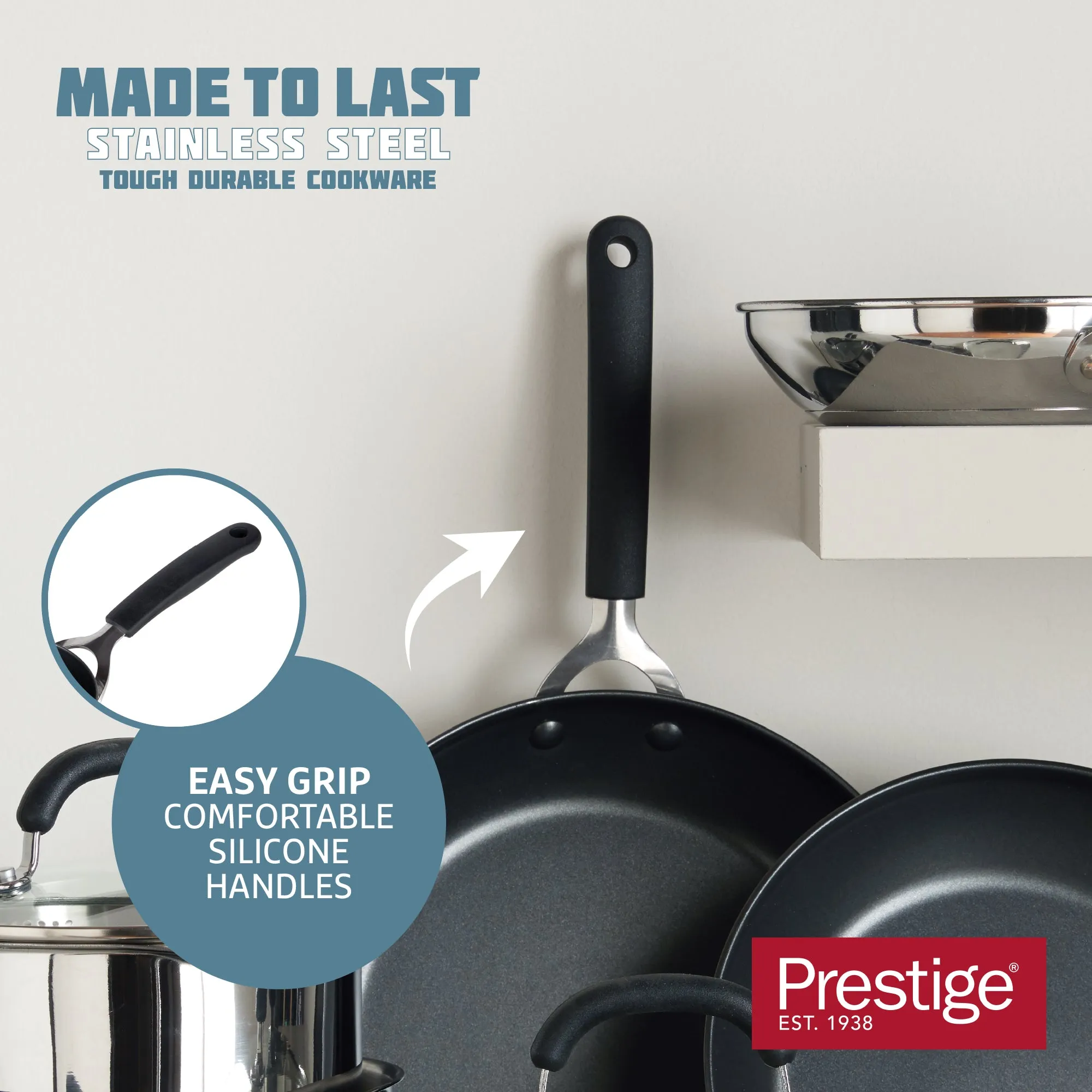 Made to Last: Stainless Steel Frying Pan, Saucepan, Straining Lids & Milk Pan Set - 5 Pieces