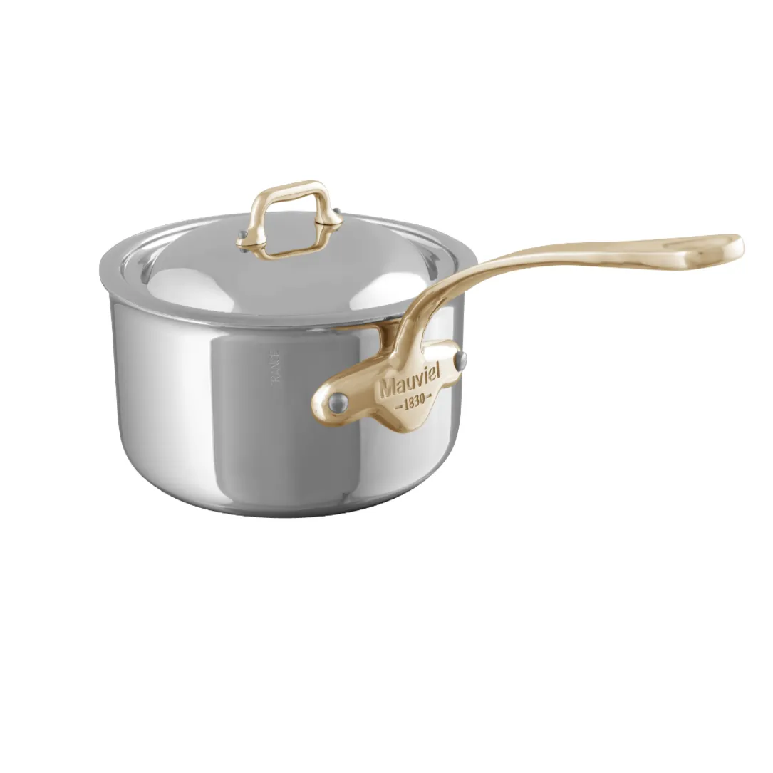 Mauviel M'COOK B Sauce Pan With Lid, Brass Handles, 9.5-Qt