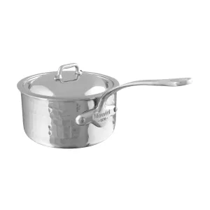 Mauviel M'ELITE Hammered 5-Ply Sauce Pan With Curved Lid, Cast Stainless Steel Handles, 2.6-Qt