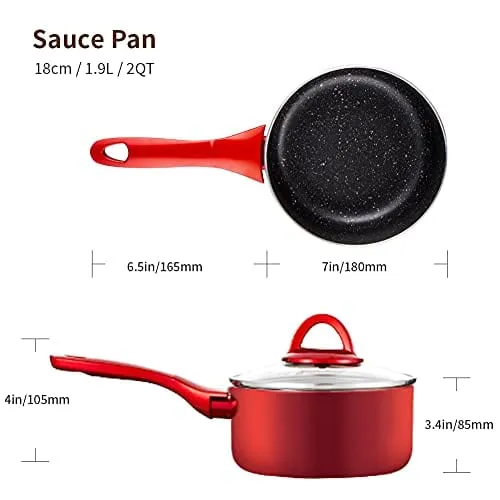 N  A Saucepan with Lid 2 quart, Nonstick Sauce Pans for All Stoves, 100% Non-toxic Small Pot, Red Saucier, Dishwasher Safe, Induction