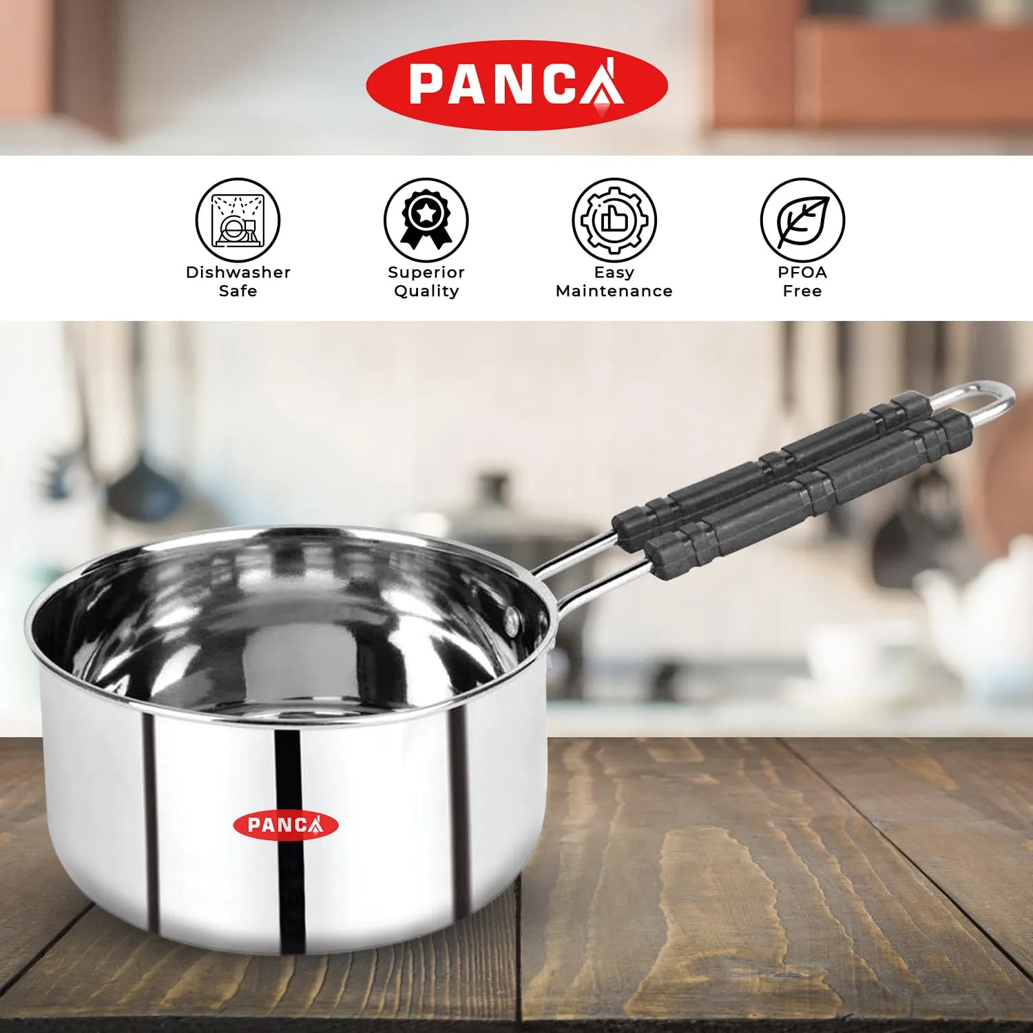 PANCA Stainless Steel Sauce Pan, Tea Pan, Milk Pan Heavy Guage 1.5 Litre (Induction and Gas Stove Friendly), Silver