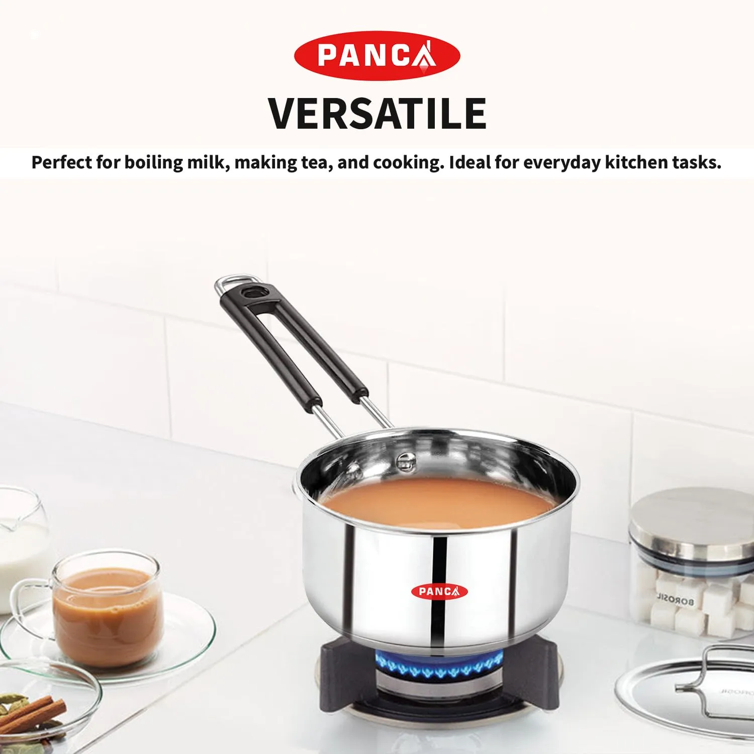 PANCA Stainless Steel Sauce Pan, Tea Pan, Milk Pan Heavy Guage 1.5 Litre (Induction and Gas Stove Friendly), Silver