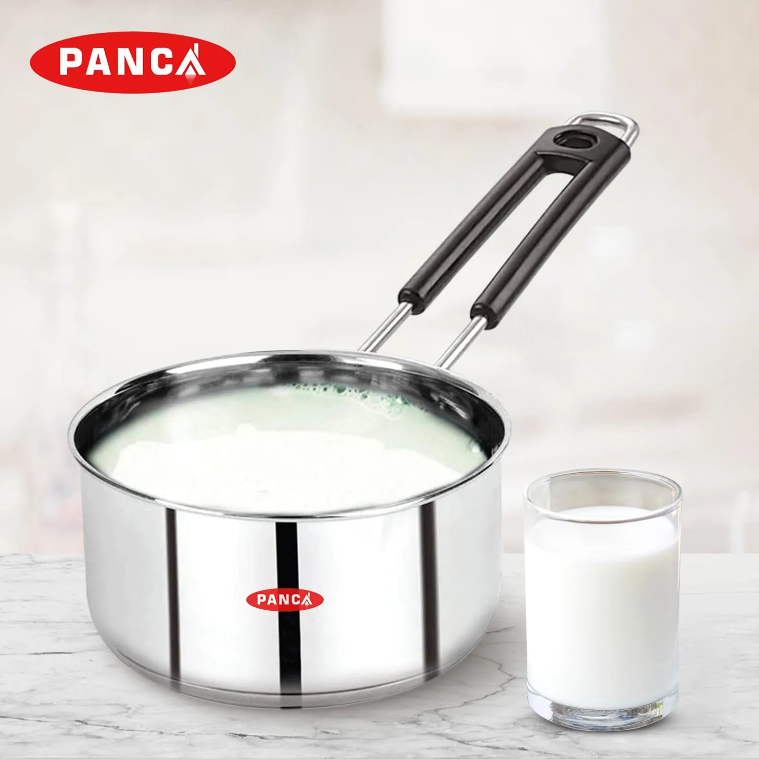 PANCA Stainless Steel Sauce Pan, Tea Pan, Milk Pan Heavy Guage 1.5 Litre (Induction and Gas Stove Friendly), Silver