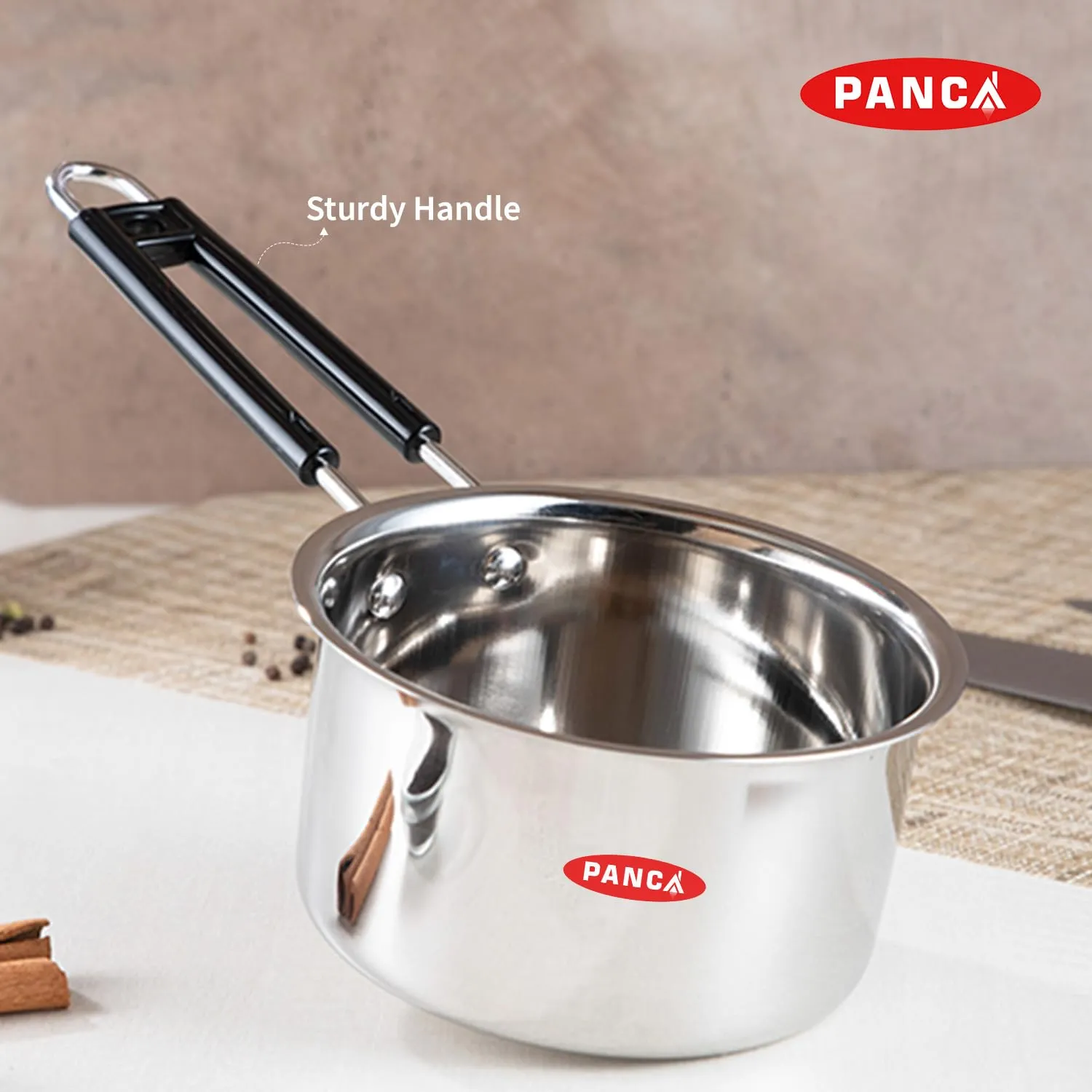 PANCA Stainless Steel Sauce Pan, Tea Pan, Milk Pan Heavy Guage 1.5 Litre (Induction and Gas Stove Friendly), Silver