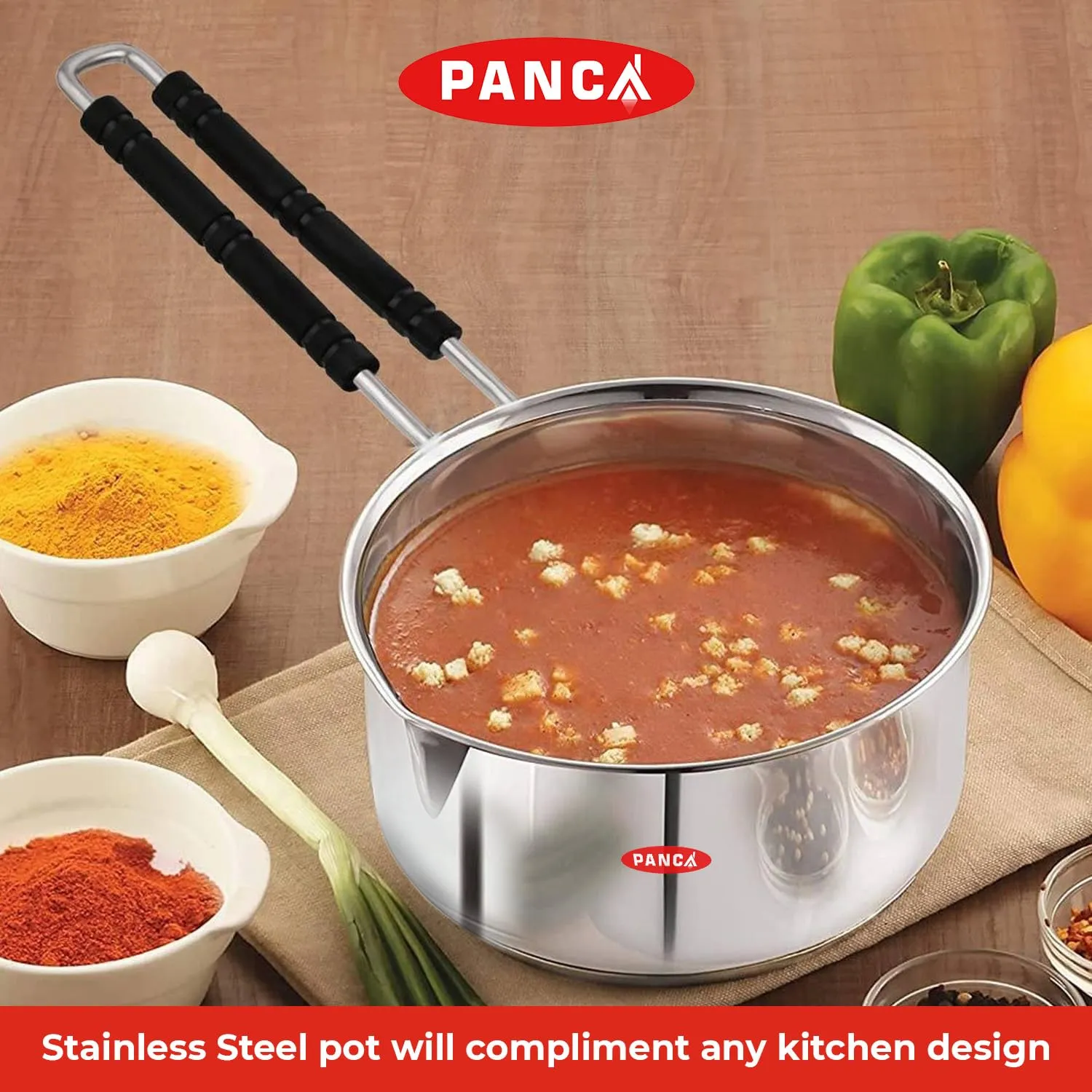 PANCA Stainless Steel Sauce Pan, Tea Pan, Milk Pan Heavy Guage 1.5 Litre (Induction and Gas Stove Friendly), Silver