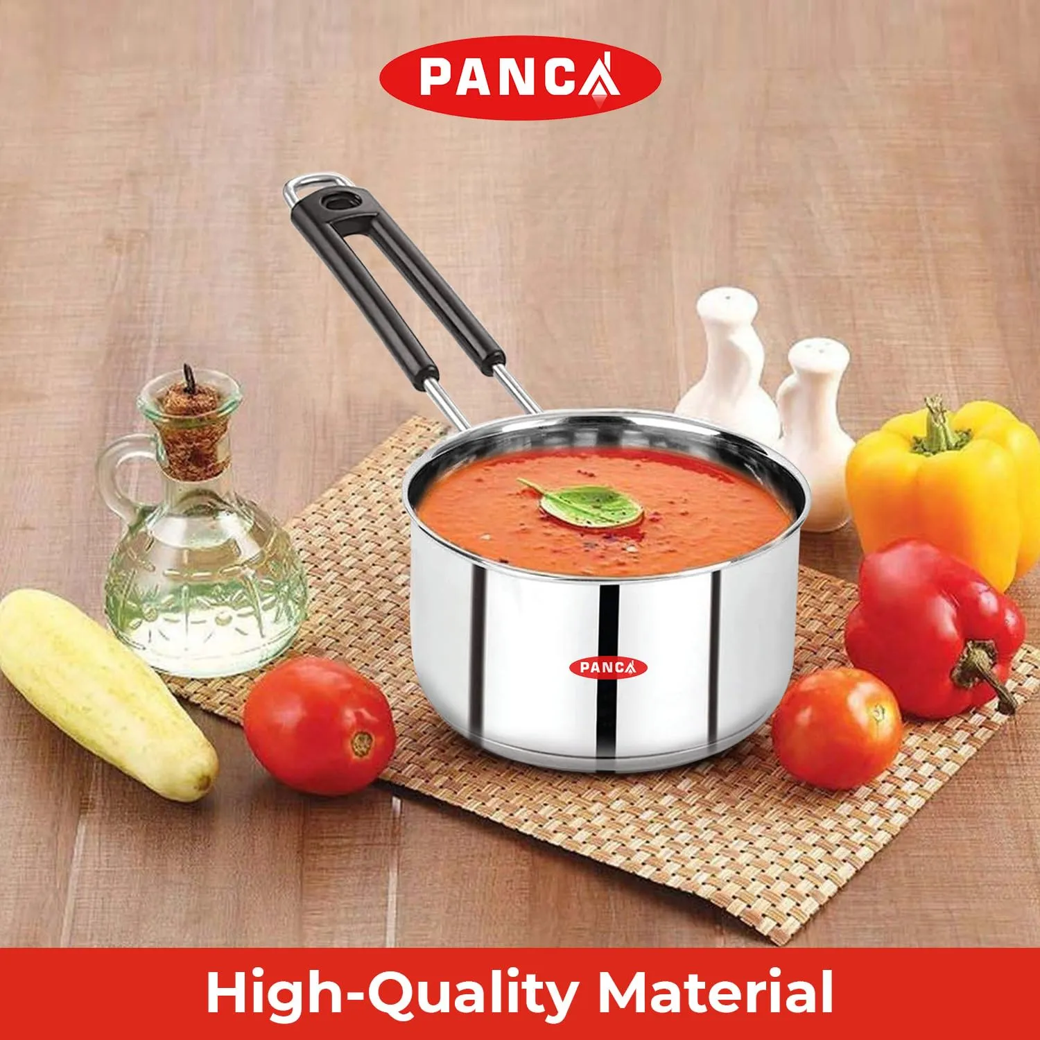 PANCA Stainless Steel Sauce Pan, Tea Pan, Milk Pan Heavy Guage 1.5 Litre (Induction and Gas Stove Friendly), Silver