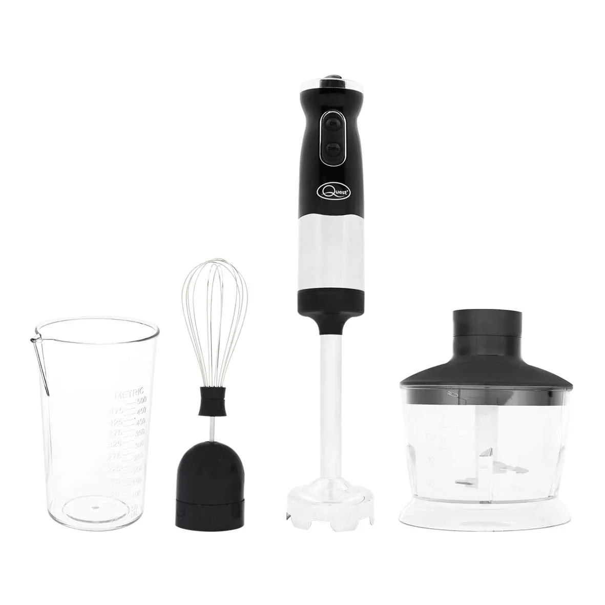 Quest 35099 3 in 1 Stick Blender, Food Processor & Chopper/Blend, Whisk & Crush Foods/Variable Speeds and Turbo Pulse/Black and Silver / 700W