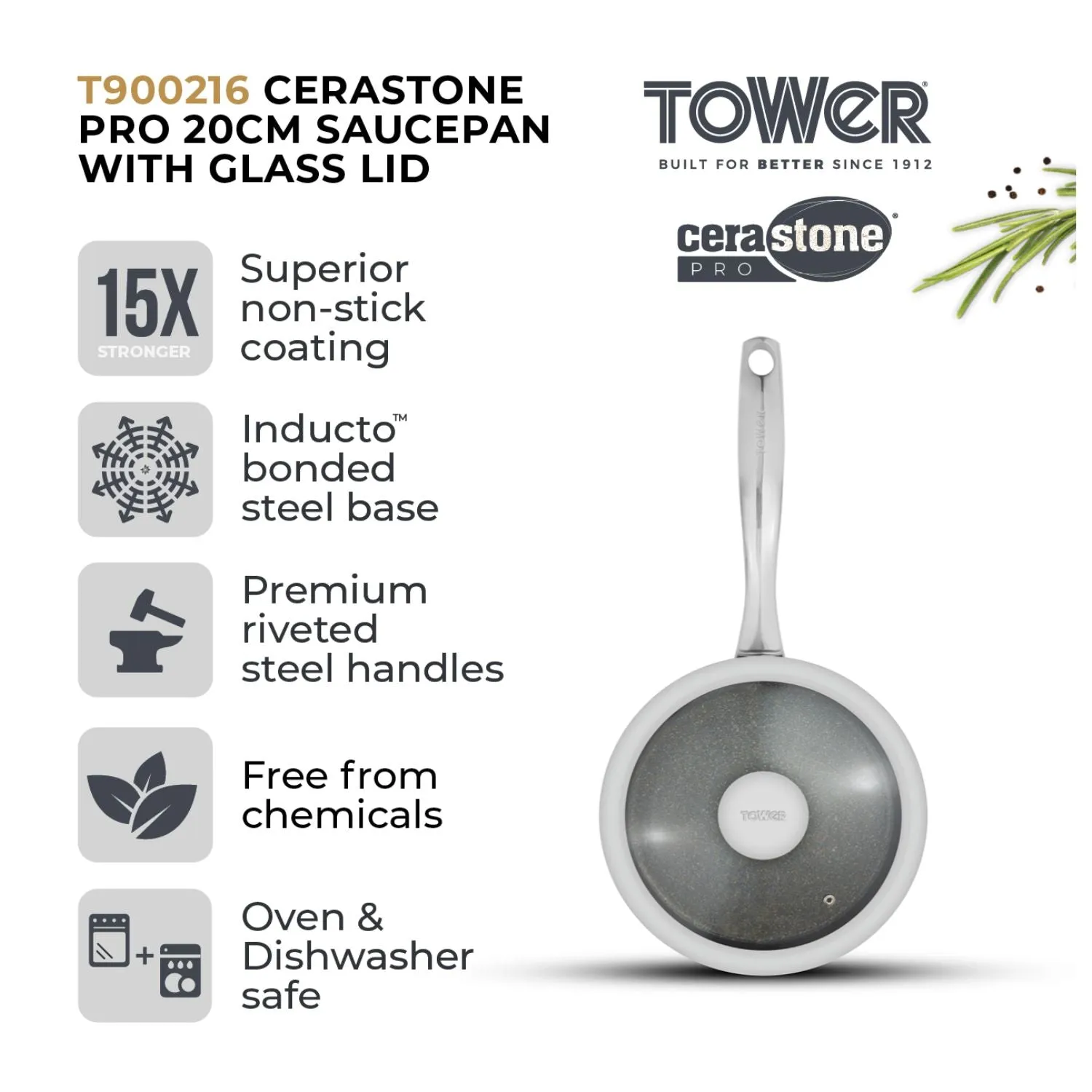 Tower Cerastone Pro 18cm Saucepan with Glass Lid