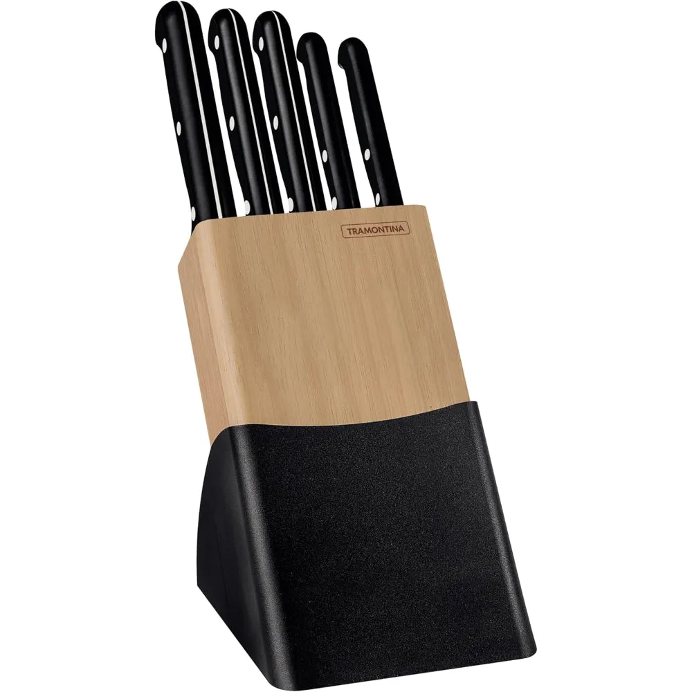 Tramontina Brazil  Ultracorte 6 Pieces Knife and Block Set with Stainless Steel Blade and Black Polypropylene Handle