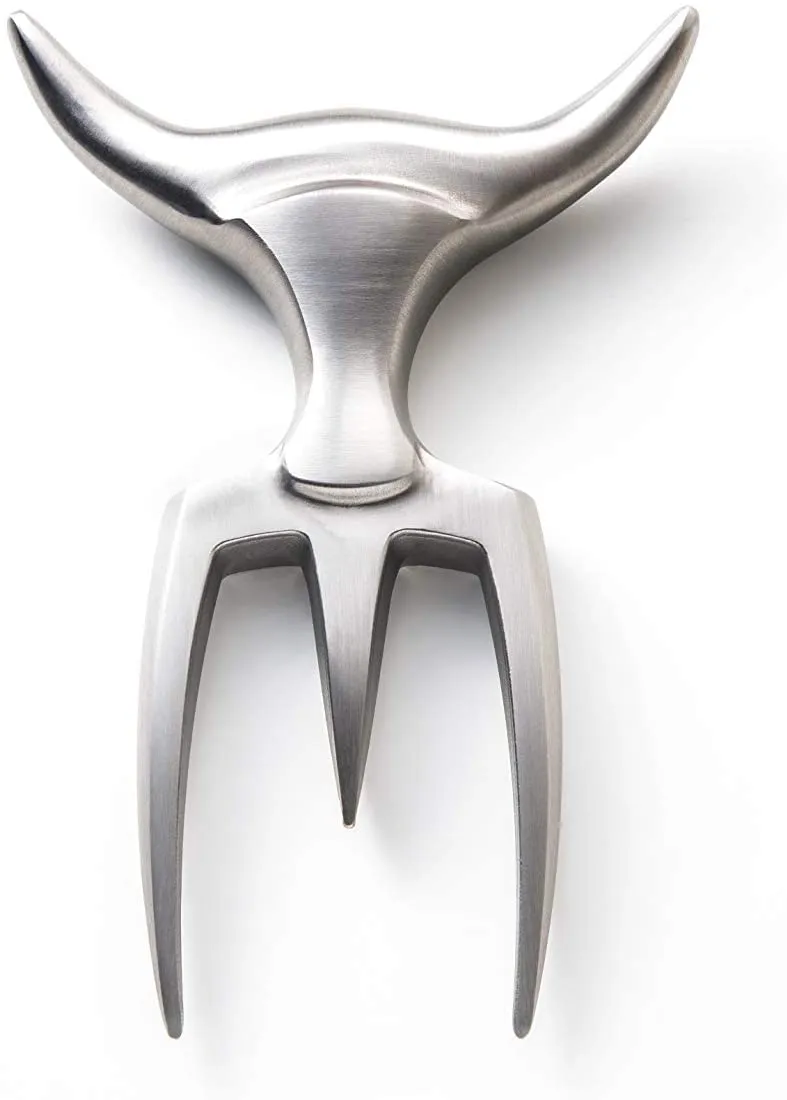 Tridens Hand Finished Ergonomic Brushed Stainless Steel Fork, 165mm / 6.5-in With Beechwood Base