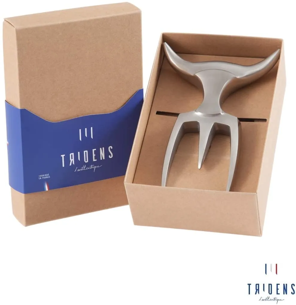 Tridens Hand Finished Ergonomic Brushed Stainless Steel Fork, 165mm / 6.5-in With Beechwood Base