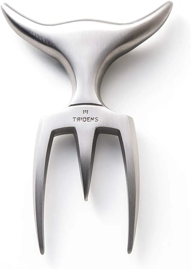 Tridens Hand Finished Ergonomic Brushed Stainless Steel Fork, 165mm / 6.5-in With Beechwood Base