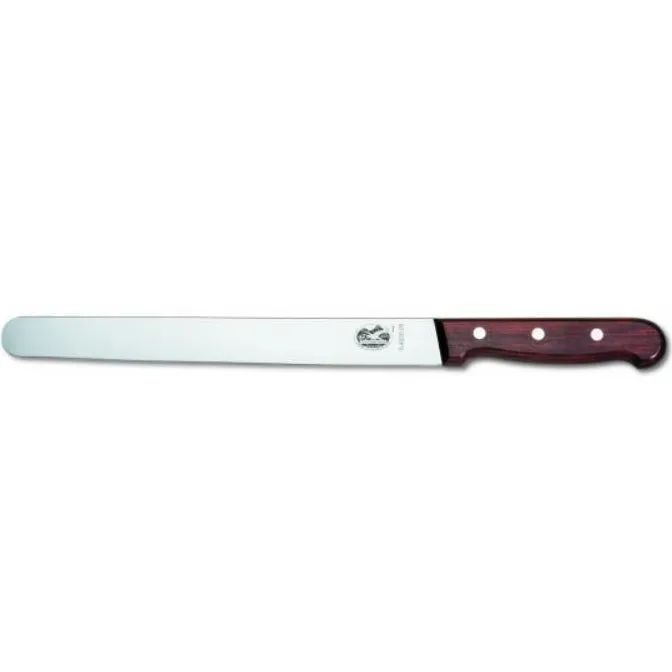 VICTORINOX SLICING KNIFE, ROUND TIP, ROSEWOOD HANDLE - 30 CM