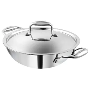 Vinod Coookware Platinum Triply Stainless Steel Kadai with Stainless Steel Lid 3.2 litres (26 cm Diameter), Induction and Gas Stove Friendly,Silver