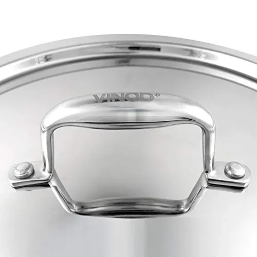 Vinod Coookware Platinum Triply Stainless Steel Kadai with Stainless Steel Lid 3.2 litres (26 cm Diameter), Induction and Gas Stove Friendly,Silver