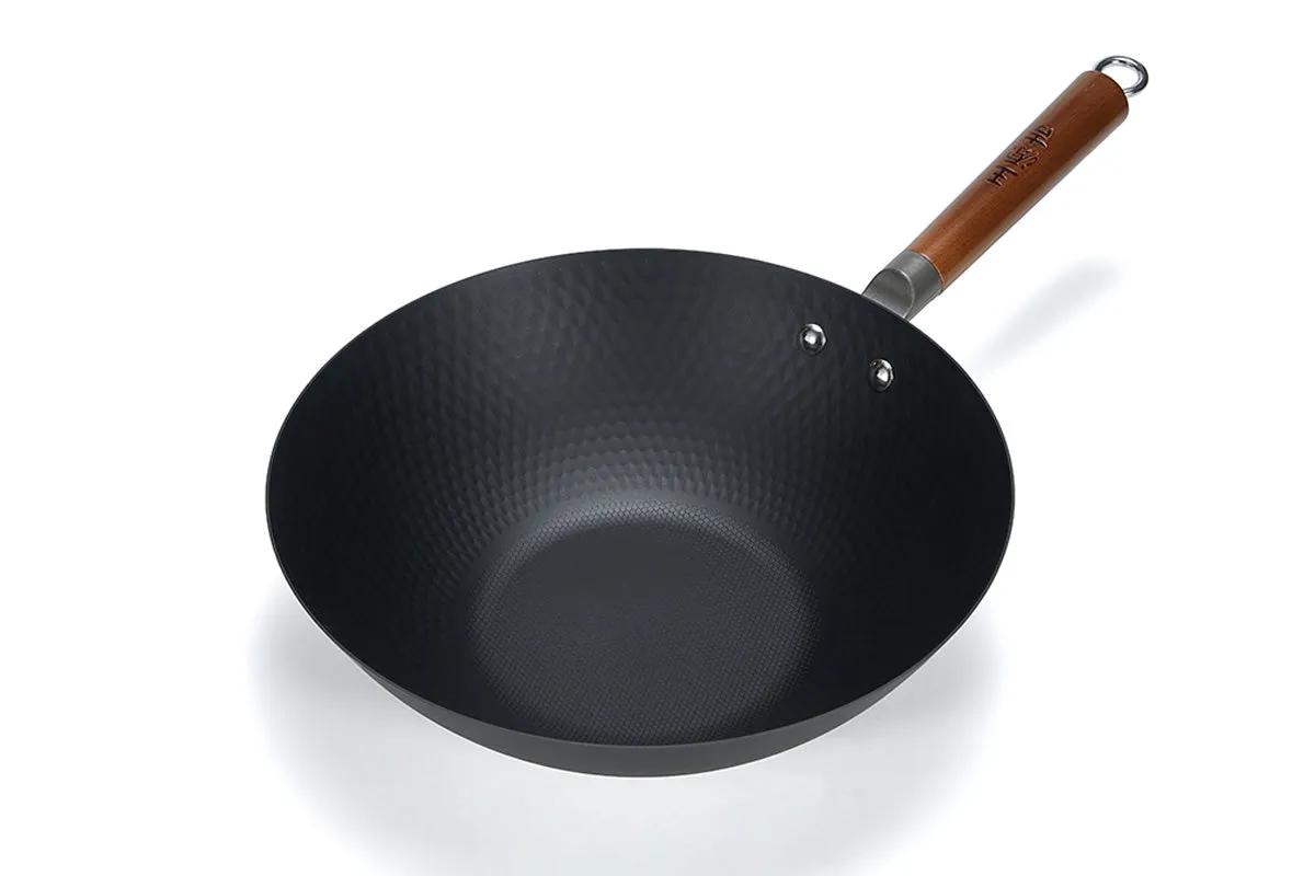 WANGYUANJI Lightweight Carbon Steel Wok Pan 12" with Lid