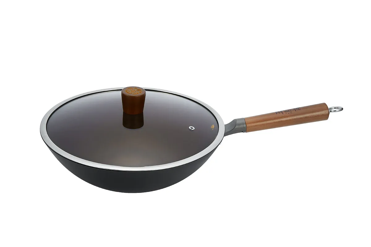 WANGYUANJI Lightweight Carbon Steel Wok Pan 12" with Lid