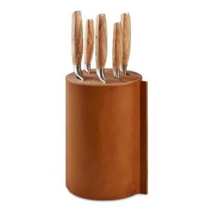 Wusthof Amici Villa Six Piece Knife Block Set with Leather Bound Round Block